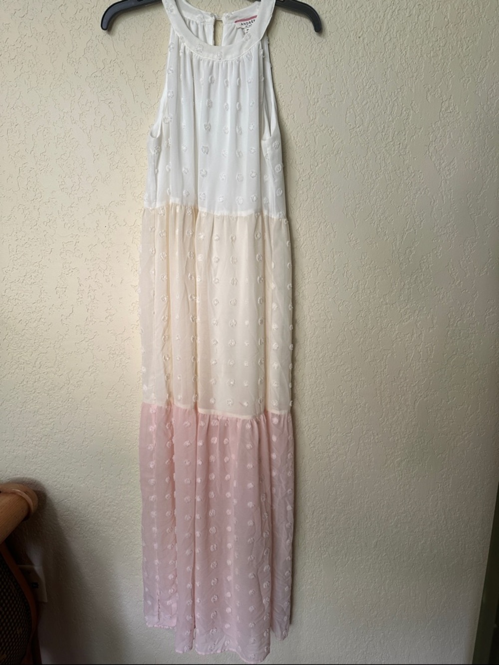 ANDRÉE BY UNIT White Chiffon Halter Dress with Blush Trim